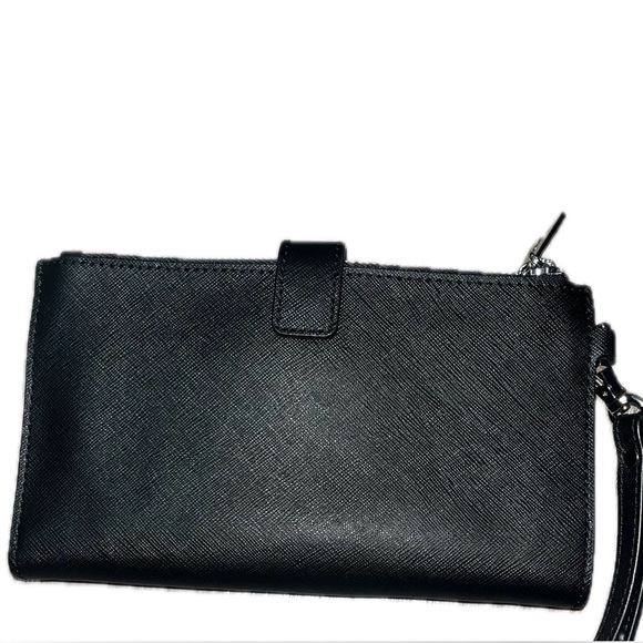 Michael Kors Black Leather Jet Set Double Zip Wallet Wristlet Silver-Tone Accent - Picture 12 of 13